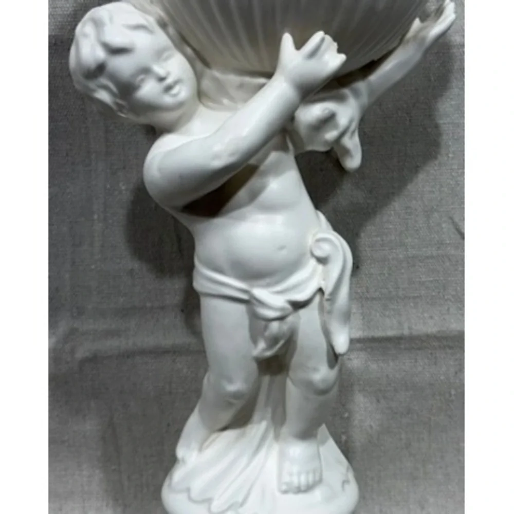 Vintage Inarco Japan Cherub Planter Compote Matte White Ceramic E592/W 1960s 11
